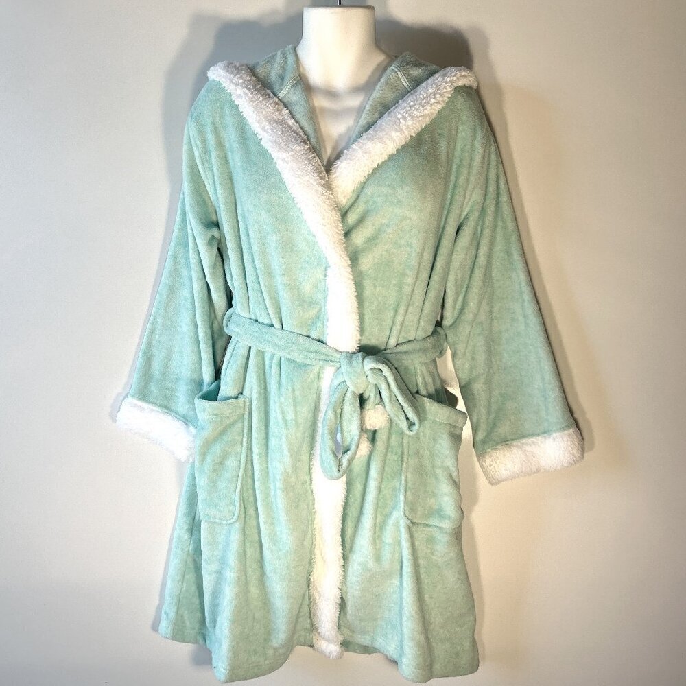 NWT Ulta SZ L/XL Mint plush wrap sherpa hood bathrobe Spa Soft Travel Gift